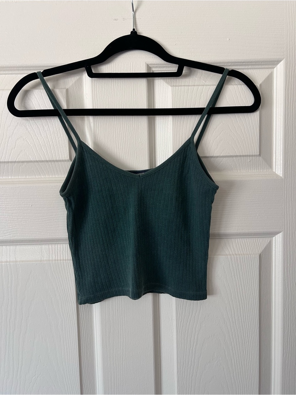 Brandy Melville Forest Green Ribbed V-Neck Spaghetti Strap Tank